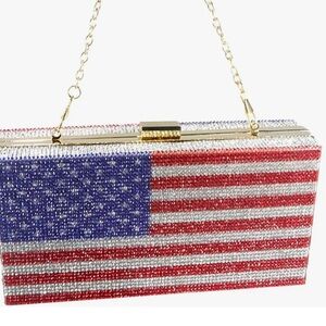 USA 🇺🇸 American flag stars stripes crystal rhinestone mini clutch purse handbag